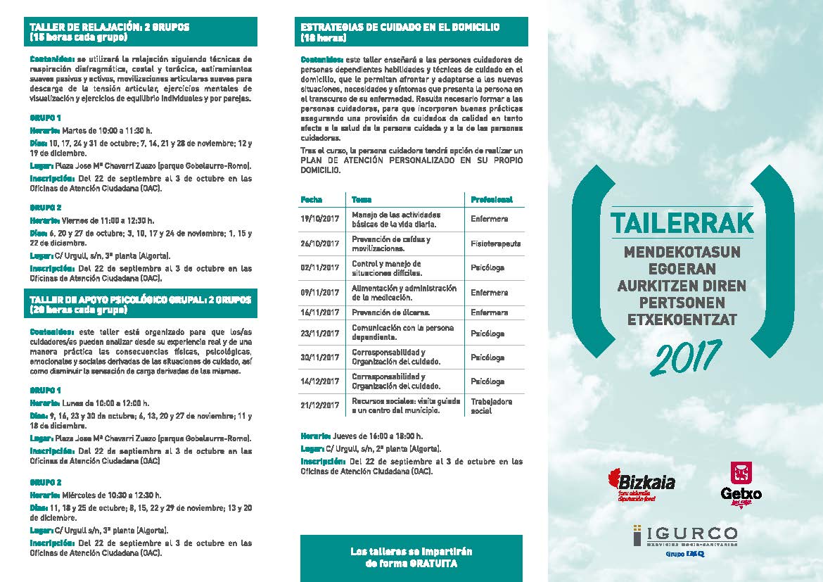 Getxo abre las inscripciones a los talleres para personas cuidadoras